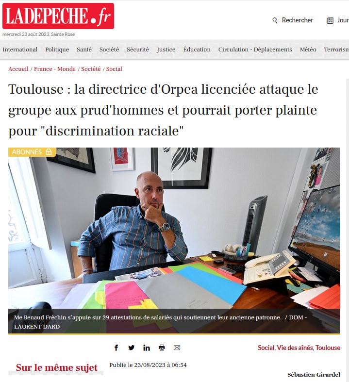 Toulouse : la directrice d&rsquo;Orpea licenciée attaque le groupe aux prud&rsquo;hommes et pourrait porter plainte pour « discrimination raciale »